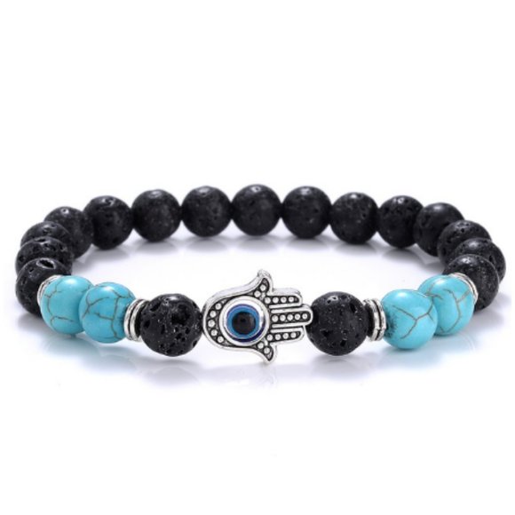 Lava Bracelet,Hamsa Hand Bracelet,Evil Eye Bracelet,Lava Stone Bracelet,8mm Bead - Picture 1 of 1